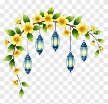 Floral Lantern Decoration With Yellow Flowers PNG