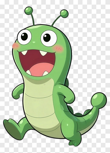 Cartoon Green Caterpillar Character PNG