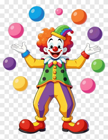 Cartoon Clown Juggling Colorful Balls PNG