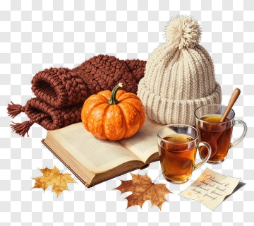 Cozy Autumn Scene With Pumpkin And Tea PNG