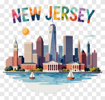 New Jersey Cityscape With Colorful Text PNG