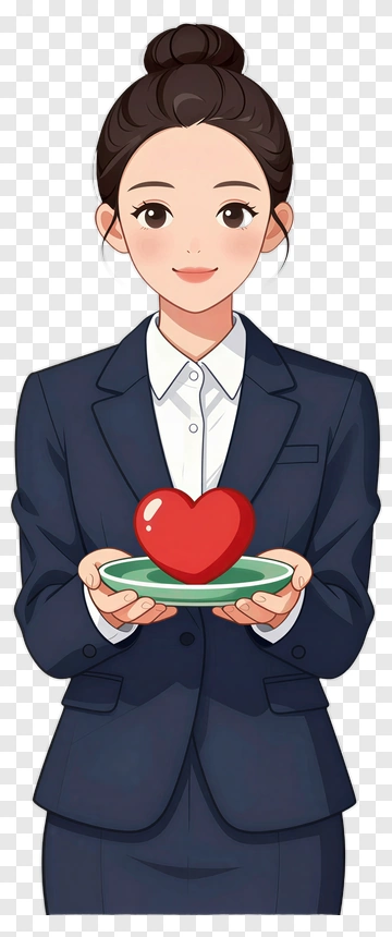 Cartoon Woman Holding A Heart On A Plate PNG