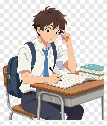 Student Thinking While Studying At A Desk PNG