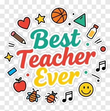 Best Teacher Ever Graphic With Colorful Icons PNG