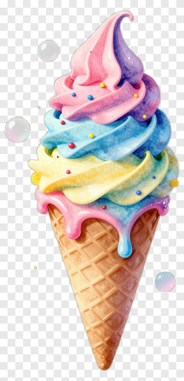 Colorful Ice Cream Cone With Swirls PNG