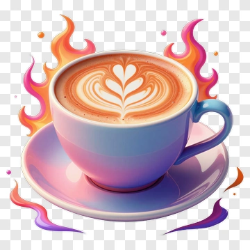 Colorful Coffee Cup With Latte Art PNG
