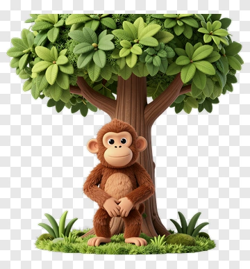 Cartoon Monkey Standing By A Tree PNG
