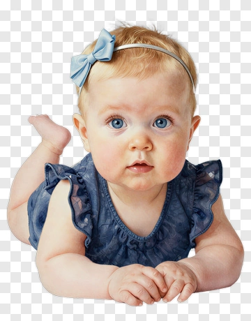 Baby Girl With Blue Bow And Ruffled Dress PNG