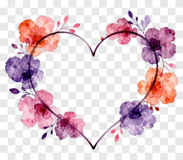 Watercolor Floral Heart Frame PNG