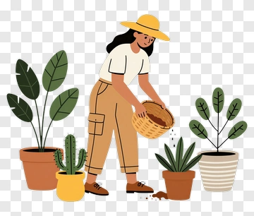 Gardener Planting In Flower Pots PNG