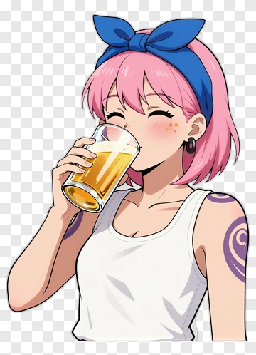 Anime Girl Drinking A Beverage PNG