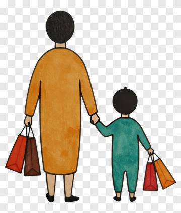 Mother And Child Holding Shopping Bags PNG