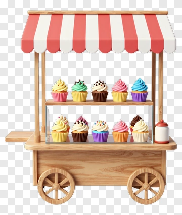 Cupcake Cart With Colorful Frosted Cupcakes PNG