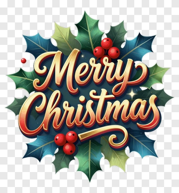 Merry Christmas Greeting With Holly And Berries PNG