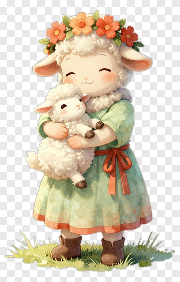 Cartoon Girl Holding A Lamb PNG