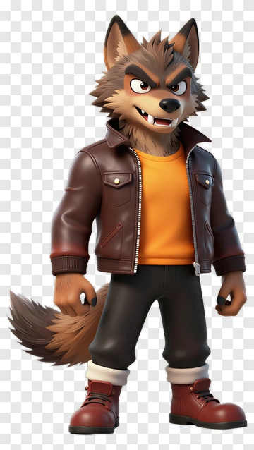 3D Cartoon Wolf Character In Jacket PNG