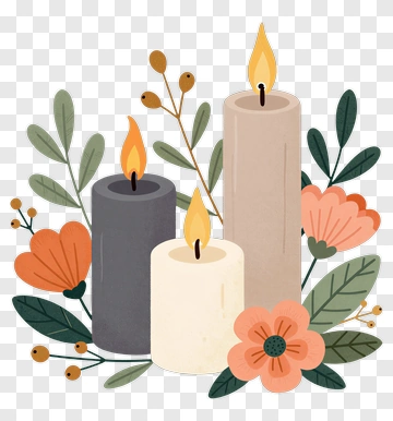 Decorative Candles Surrounded By Flowers And Leaves PNG