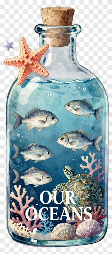 Bottle With Fish And Sea Creatures PNG