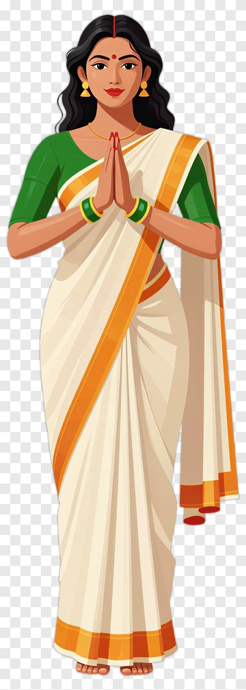 Woman In Traditional Saree With Hands In Prayer Pose PNG