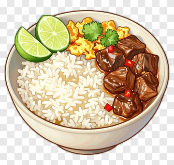 Bowl Of Rice With Beef And Lime PNG
