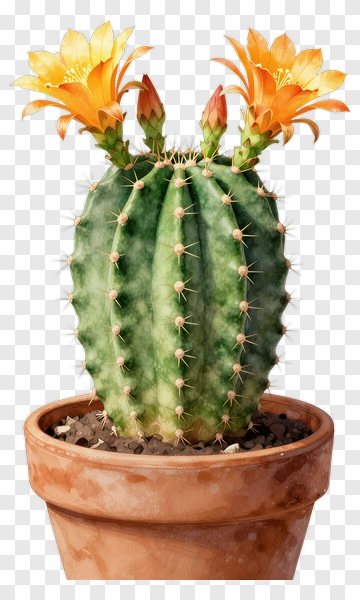 Cactus With Orange Flowers In A Pot PNG