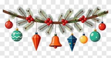 Christmas Ornaments On A Pine Branch PNG