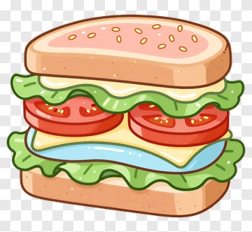Cartoon Sandwich With Lettuce And Tomato PNG