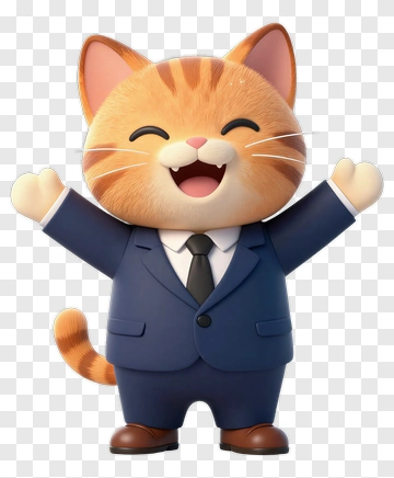 3D Cat In A Suit Smiling With Open Arms PNG