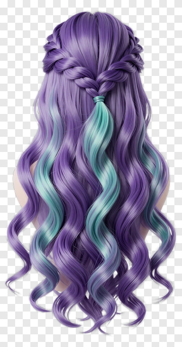 Wavy Purple Hair With Aqua Highlights PNG