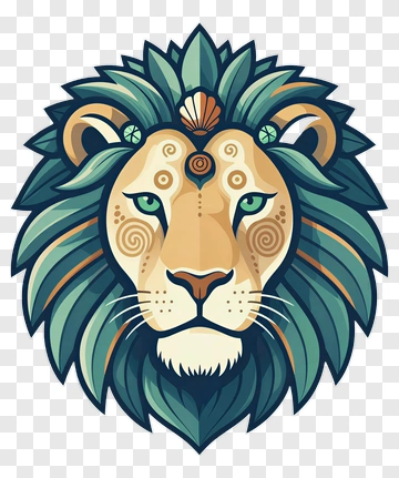 Cartoon Lion With Leafy Mane PNG