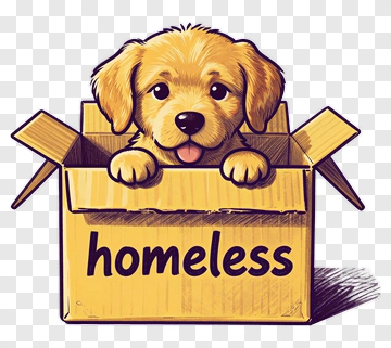 Cartoon Puppy In A Homeless Box PNG