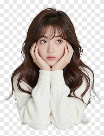 Young Woman With Long Hair In A White Sweater PNG