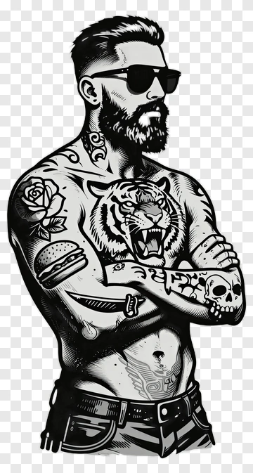 Tattooed Man With Sunglasses And Crossed Arms PNG