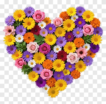 Colorful Heart-Shaped Flower Arrangement PNG