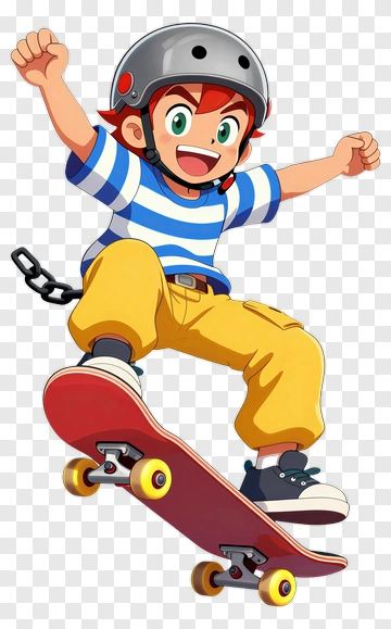 Cartoon Boy Skateboarding PNG