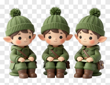 3D Cartoon Elf Sitting In Green Outfit PNG