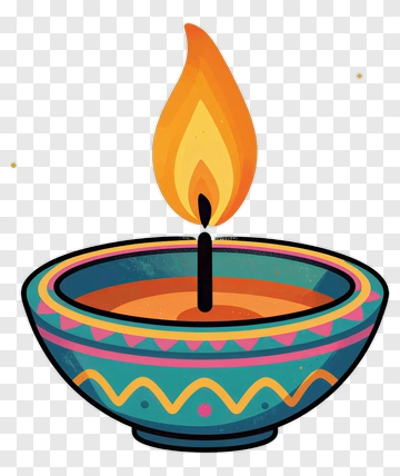Colorful Diya With Flame PNG
