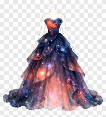 Galaxy-Themed Evening Dress Design PNG