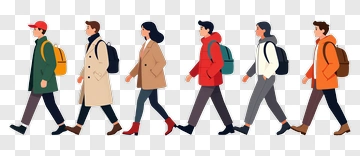 Group Of People Walking With Backpacks PNG