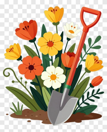 Colorful Flower Garden With A Shovel PNG