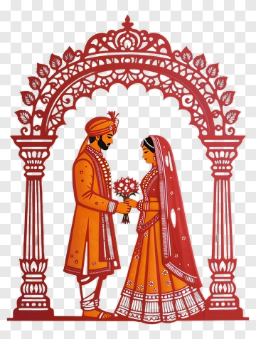 Couple Holding Flowers Under Wedding Arch PNG