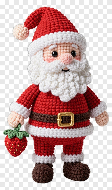 Felt Santa Claus Holding A Strawberry PNG