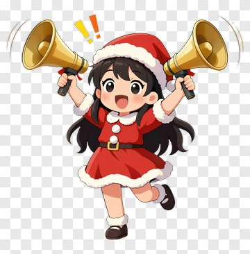 Cartoon Girl In Santa Outfit Holding Megaphones PNG