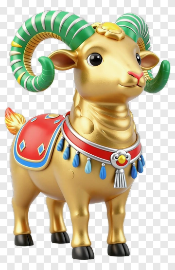 3D Golden Ram With Decorative Features PNG