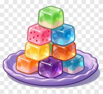 Colorful Gelatin Cubes Stacked On A Plate PNG