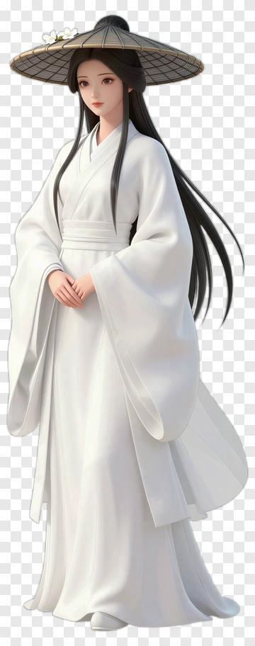 Elegant Woman In Traditional White Kimono PNG