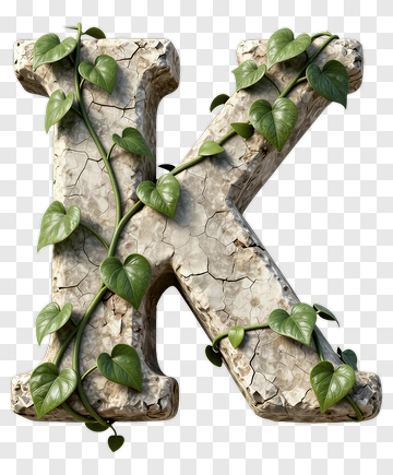 Stone Letter K With Green Vines PNG
