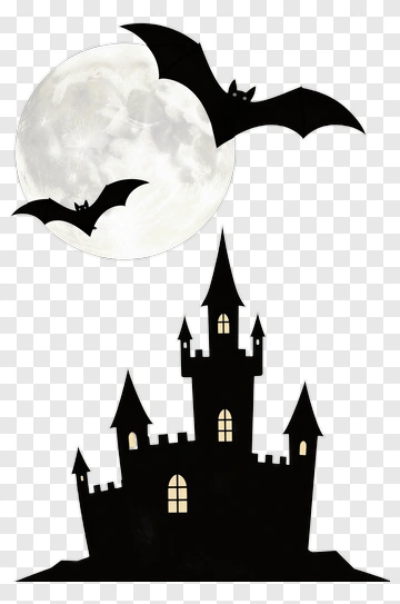 Halloween Castle With Bats And Full Moon PNG