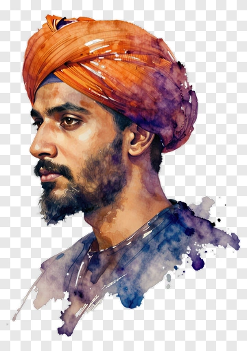 Watercolor Portrait Of A Man Wearing An Orange Turban PNG
