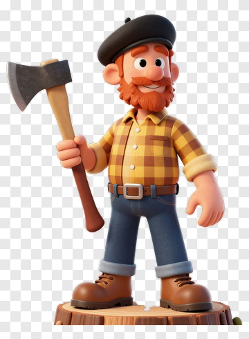 3D Lumberjack Holding An Axe PNG